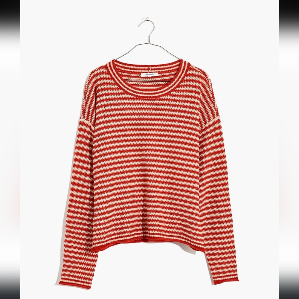 Madewell, Seagrove Pullover Sweater in Stripe, Dark Orange and Cream, Size Small